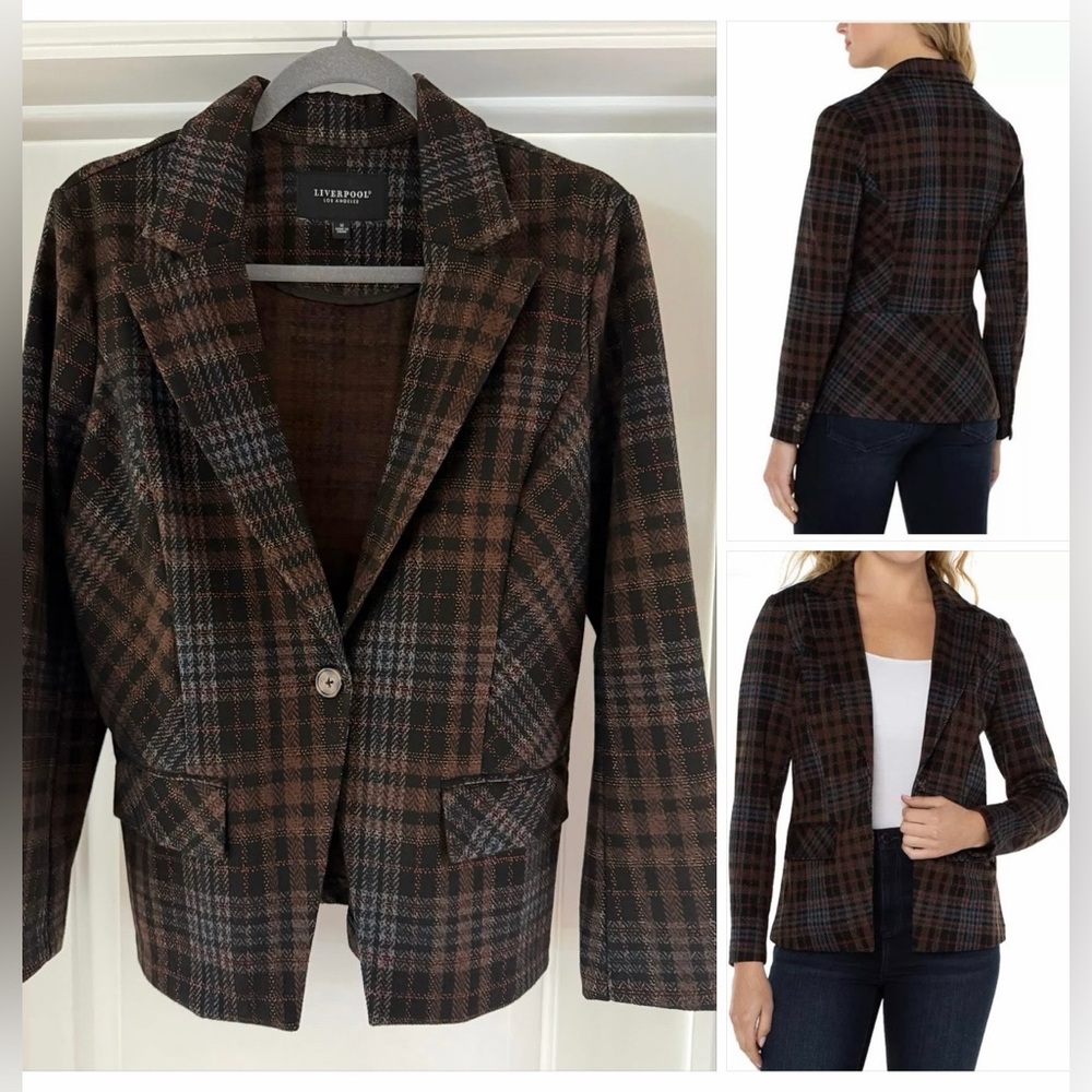 Liverpool Los Angeles Tartan Plaid Notched Blazer